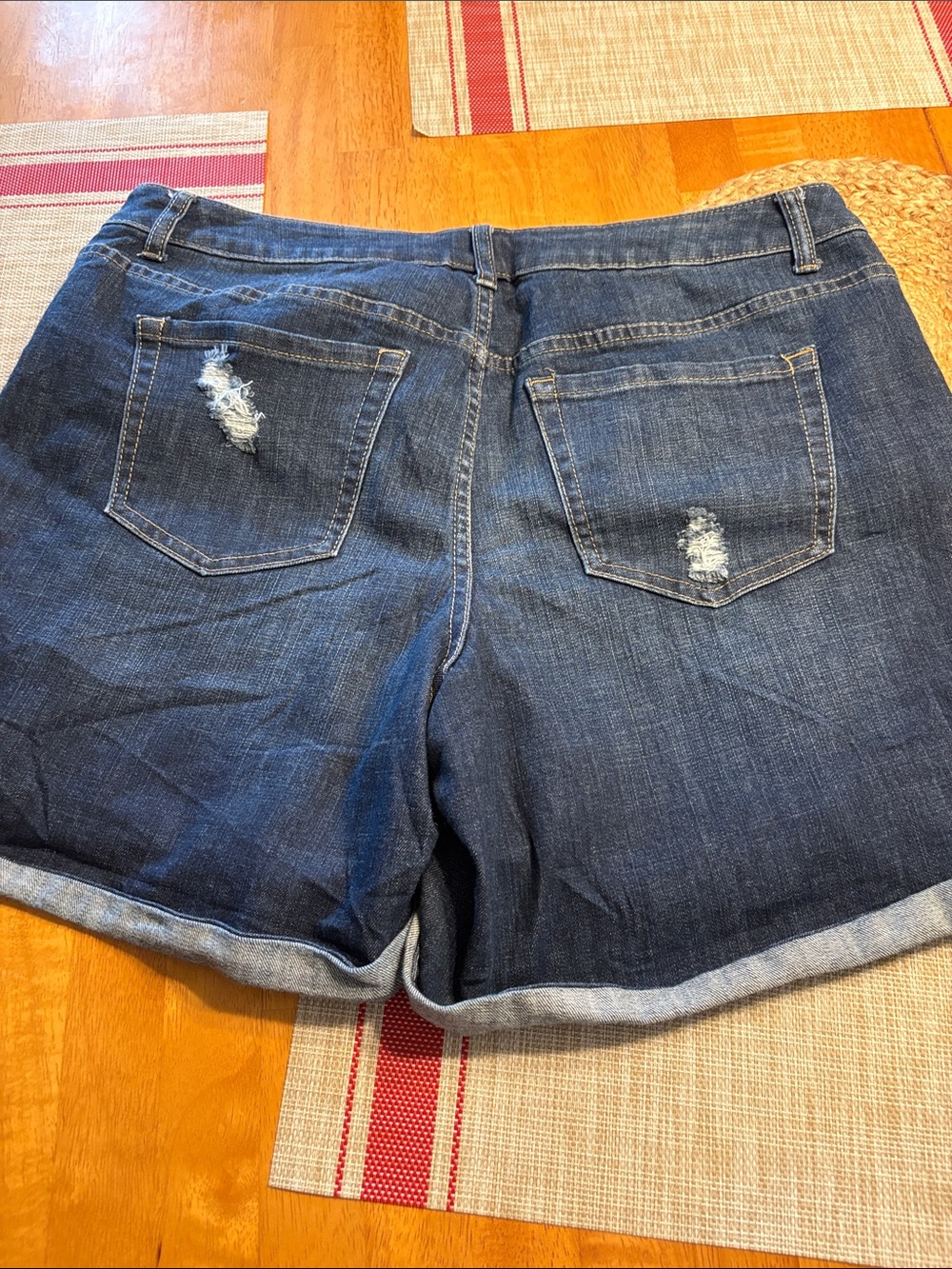 Lane Bryant Dark Blue Distressed Denim Shorts with Rhinestone Accents - Picture 3 of 3